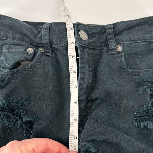 American Eagle Black Distressed Cut Off Hi Rise‎ Festival Stretch Shorts Size 4 - Picture 8 of 8